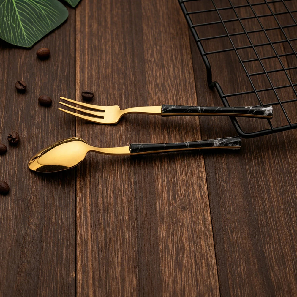 4Pcs Dinnerware Sets Stainless Steel Flatware Imitation Wooden Handle Cutlery Clamp Western Tableware Knife Fork Tea Spoon
