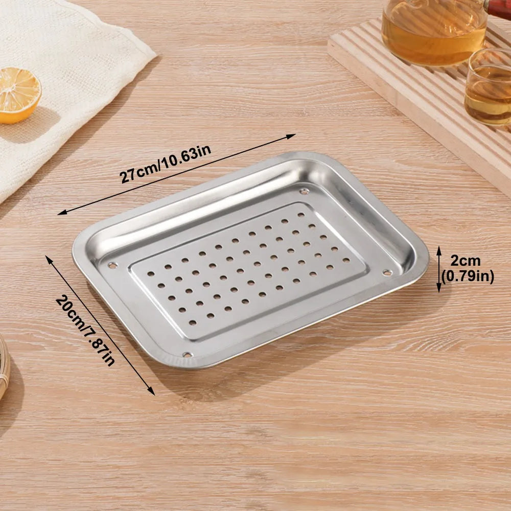 New Stainless Steel Tea Tray Rectangle Japanese Style Serving Plate Barbecue Plate Home Office