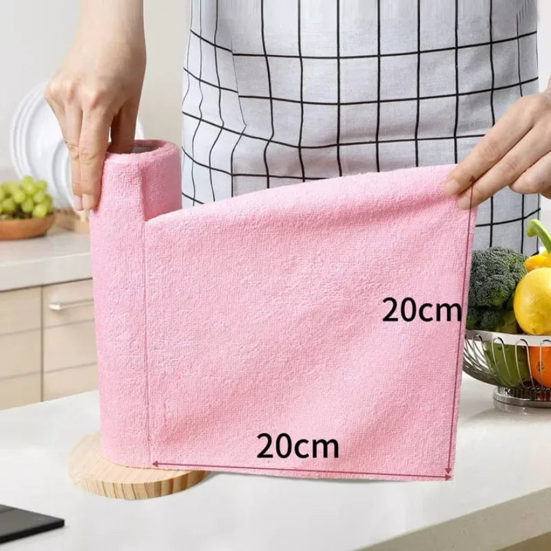 Disposable Dish Rag Roll 20pcs Microfiber Towels 20x20CM Cleaning Cloths Reusable Washable Towels Hand Tear Kitchen Wipes