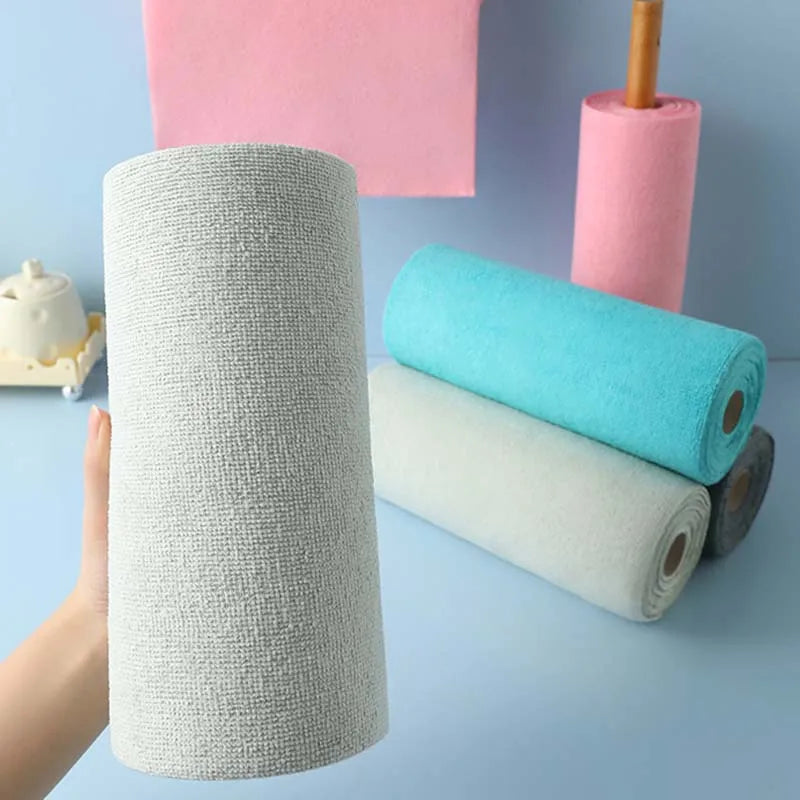 Tear-off Microfiber Cleaning Cloth Roll, Reusable Kitchen Dish Towels, Greaseproof Quick Drying Cleaning Rags