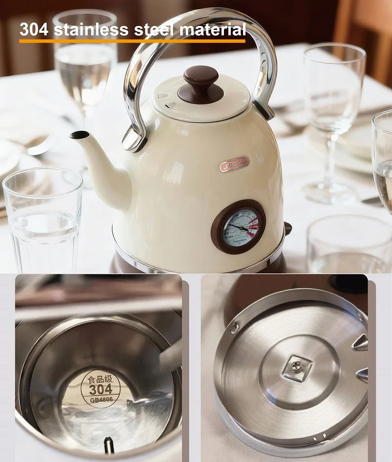 1800W Retro Electric Kettle Household 2L Keep Warm Kettle With Thermometer 304 Stainless Steel Teapot Automatic Power Off