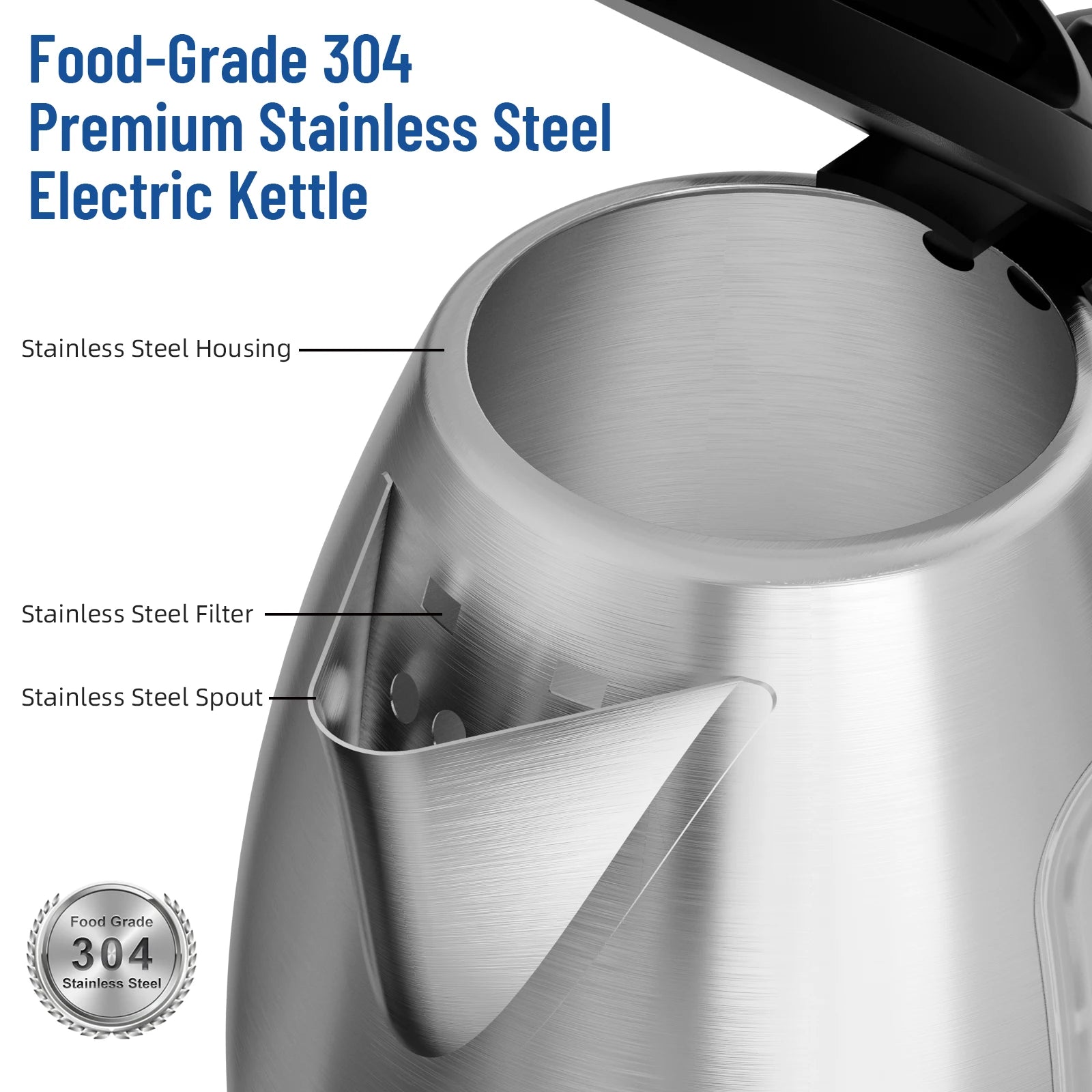 Electric Kettle, 1.8L Tea Kettle With LED Indicator, Auto Shut-Off and Boil-Dry Protection, Stainless Steel, 2200W