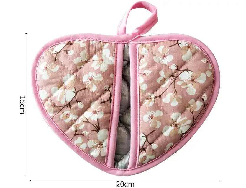 Bakeware Oven Mitts Kitchen Hot Resistant Heart-shaped Hand Clip Insulation Pad Flower Cotton Printed Baking Oven Gloves