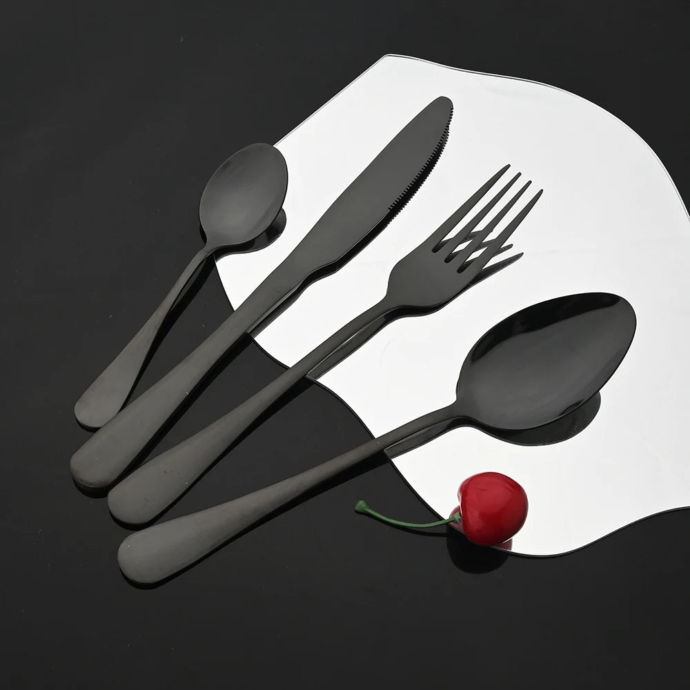 24Pcs Tableware Dinnerware Set Western Gold Cutlery Set Stainless Steel Fork Knife Teaspoon Dinner Kitchen Flatware Set