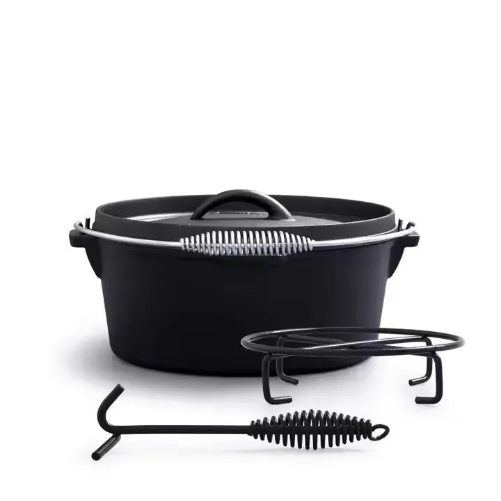 Cast Iron Dutch Pot Uncoated Thickened Camping Saucepan Handle Holder BBQ Pot Crock Pot Soup Stew