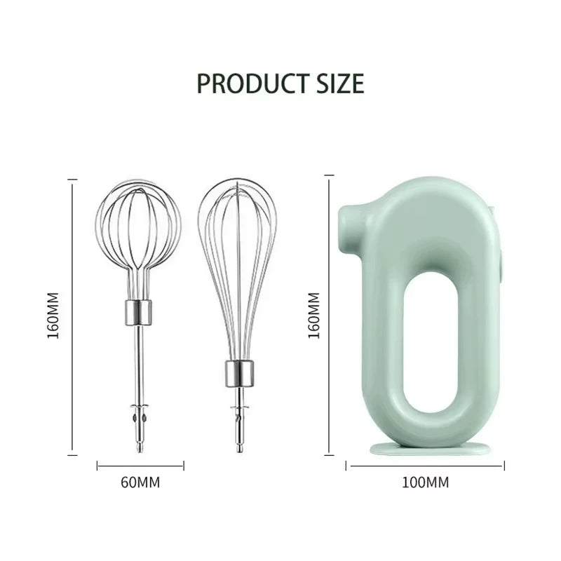 Portable Mixers with 2 Mixing Head USB Electric Blender Wireless Food Mixer Handheld Rechargeable Whisks Dough Stirrer Eggbeater