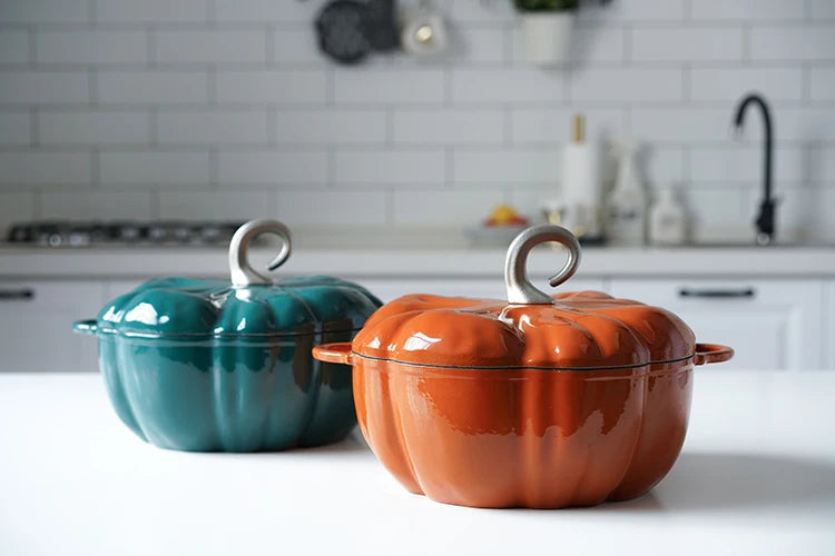 Pumpkin Enameled Cast Iron Dutch Oven 1.9L Enamel Coated Cookware NonStick Enamel Pot Casserole Dish 7.9inch for All Heat Source