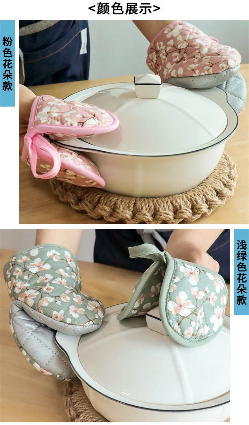 Bakeware Oven Mitts Kitchen Hot Resistant Heart-shaped Hand Clip Insulation Pad Flower Cotton Printed Baking Oven Gloves