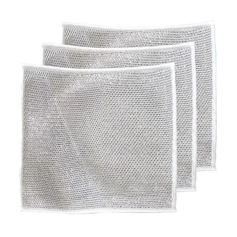 6/10pcs Cleaning products Dishcloth Silver Wire Cleaning Kitchen Cloth Thickened Microfiber Wash Towel Built-in Sponge Ball Rag