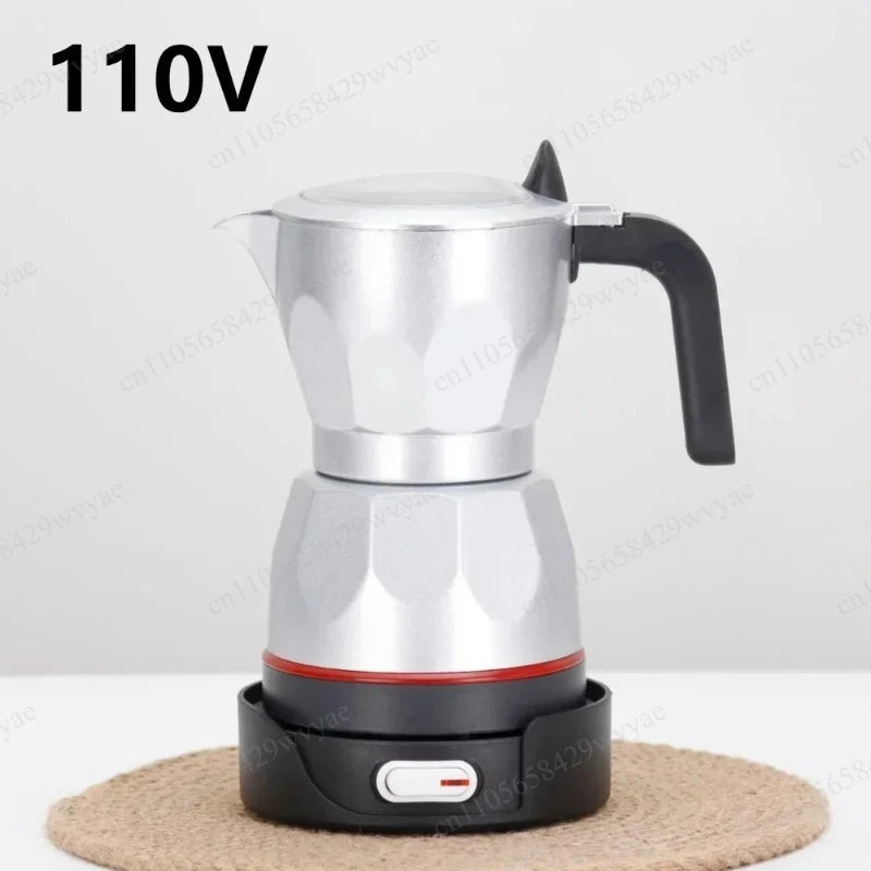 110V/220V Portable Transparent Aluminum Electric Moka Coffee Pot 150ml