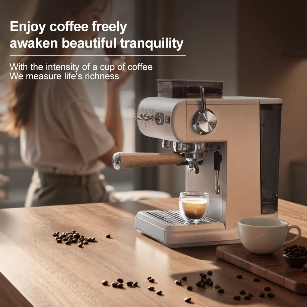 Semi-Automatic Espresso Machine with Built-in Grinder, Hot & Cold Dual Brew System with Steam Milk Frother, Compact Home Barista