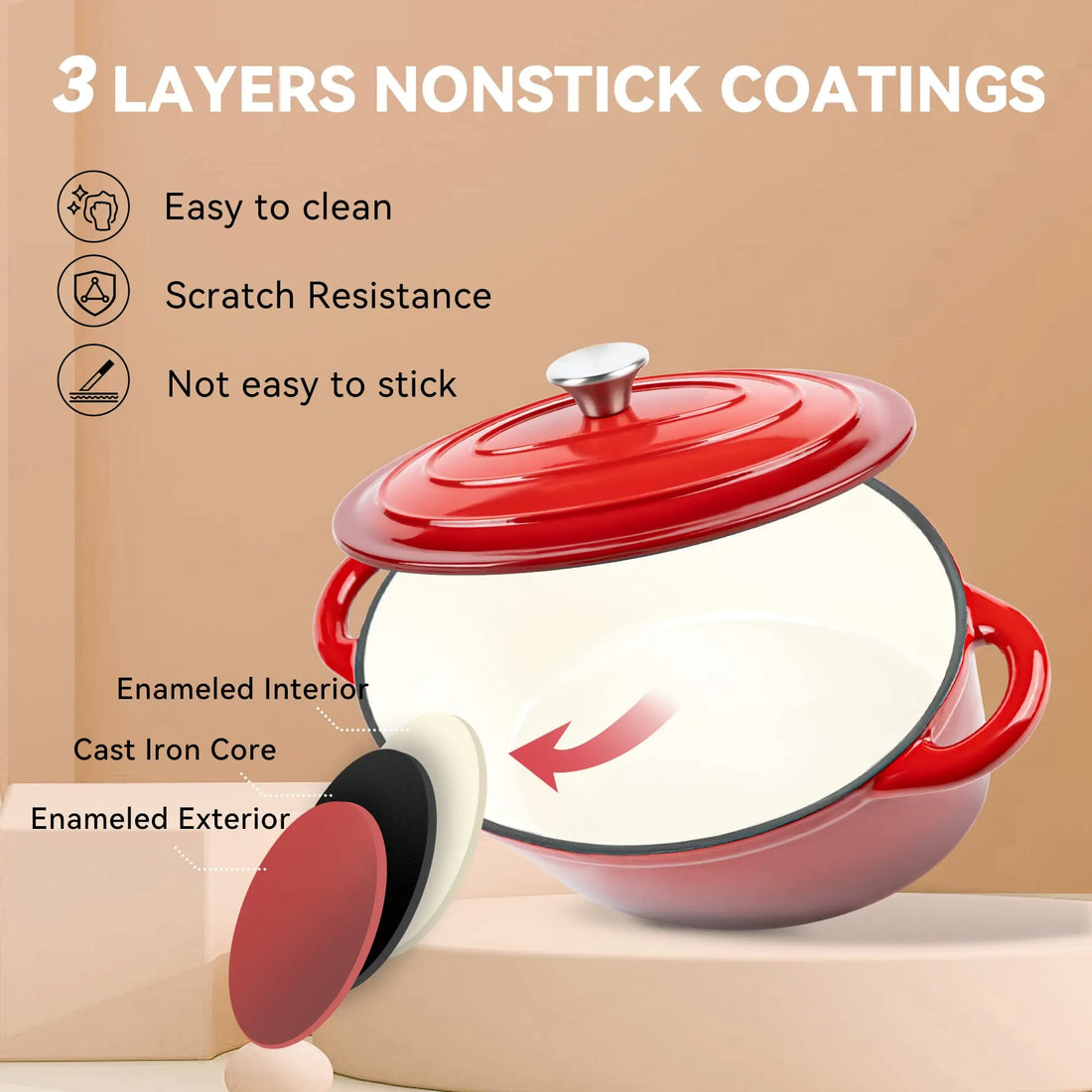 33cm Enameled Cast Iron Oval Dutch Oven for Braising Broiling Bread Baking 4L Saucepan Kitchen Utensil Cast Iron Casserole Dish