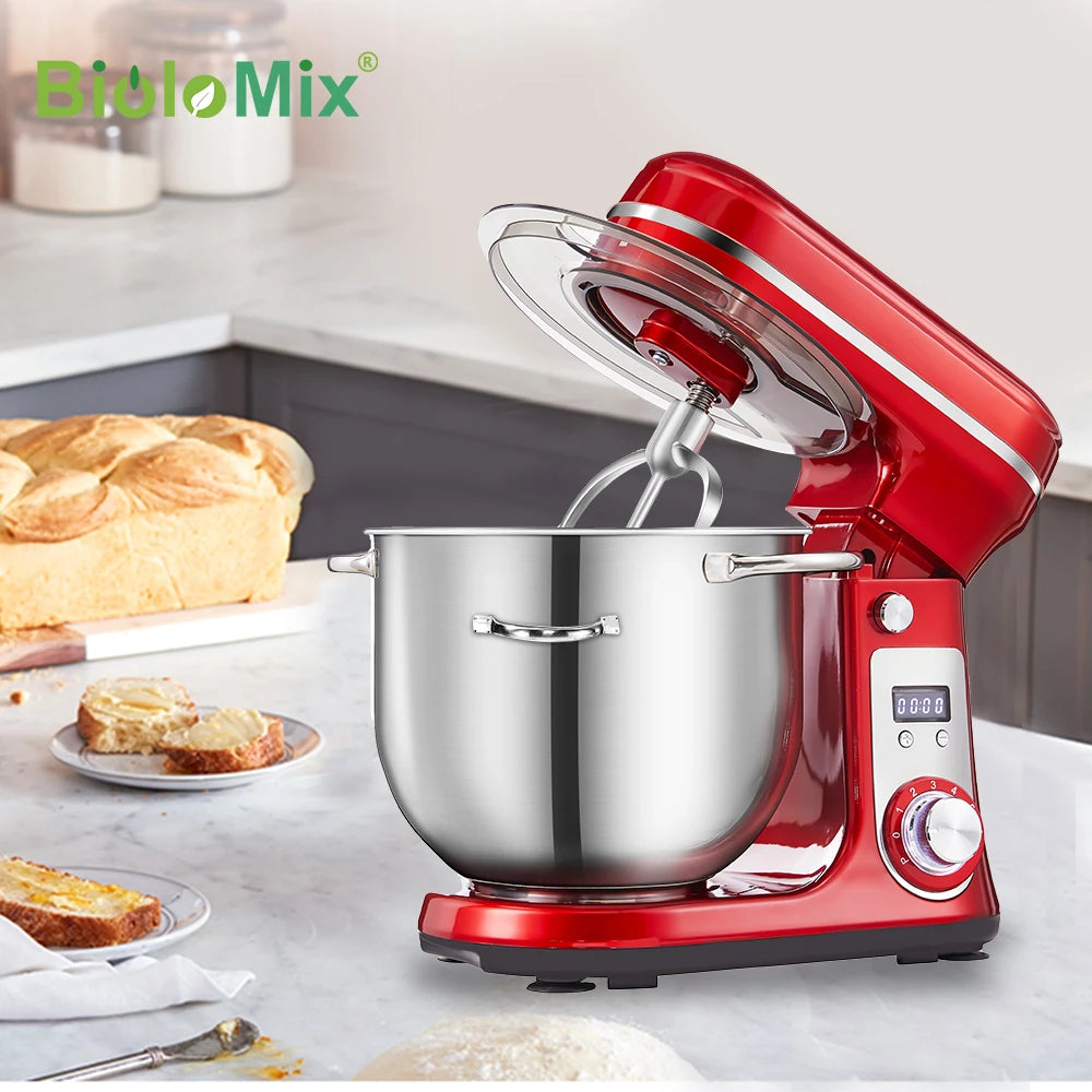 BioloMix 1200W Kitchen Stand Mixer with 6L Capacity Quiet DC Motor 6-Speed Functions for Blending Whisking And Kneading