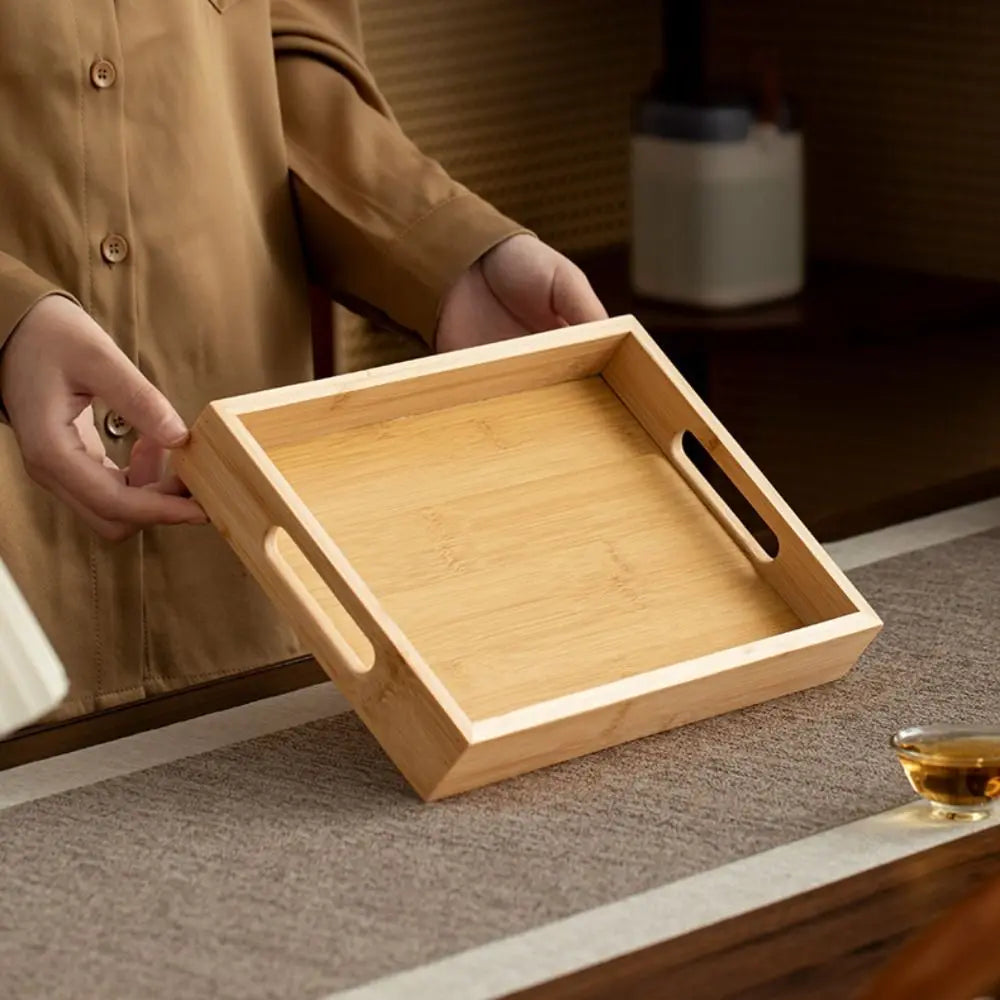 Decorate Tray Rectangular Bamboo Wooden Tray Walnut Color With Handle Serving Tray Display Plate Kitchen
