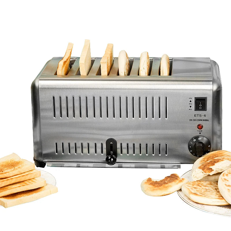 6 Slots Household Breakfast Toaster Commercial Toaster Breakfast Assistant Toaster Full Stainlles Steel Toast Oven