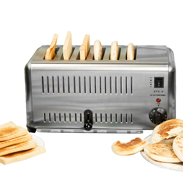 6 Slots Household Breakfast Toaster Commercial Toaster Breakfast Assistant Toaster Full Stainlles Steel Toast Oven