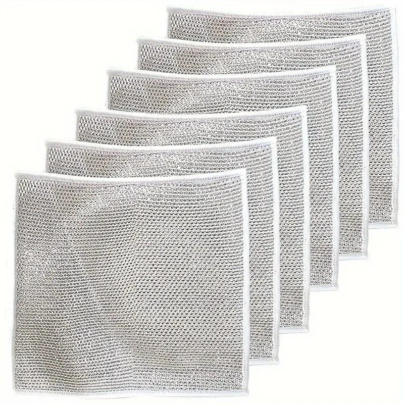 6/10pcs Cleaning products Dishcloth Silver Wire Cleaning Kitchen Cloth Thickened Microfiber Wash Towel Built-in Sponge Ball Rag