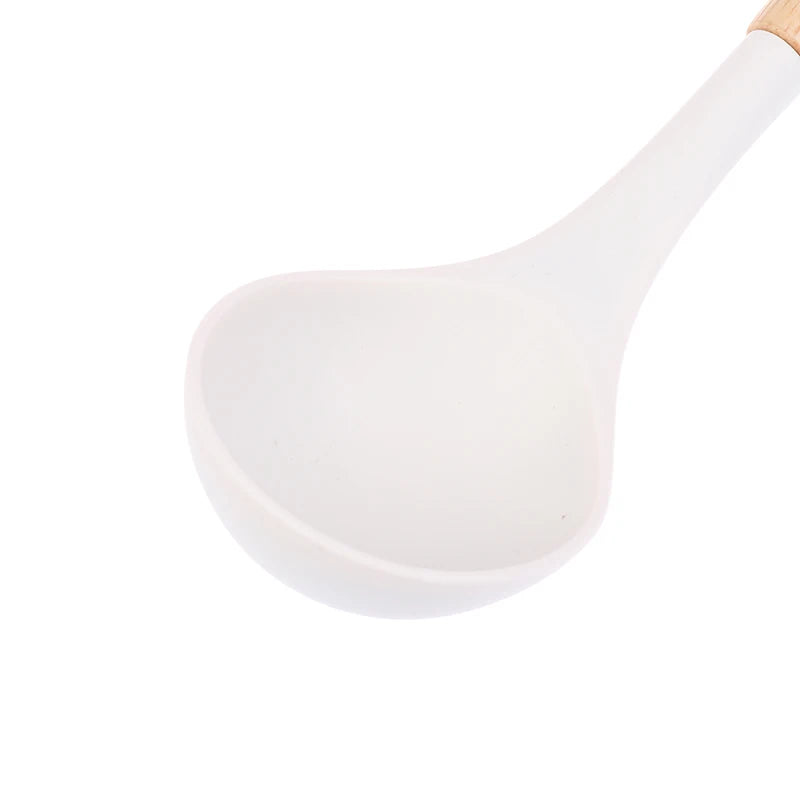 ♥Silicone Kitchen Utensil Set with Wooden Handles - Heat Resistant Spatula and Ladle for Nonstick Cookware