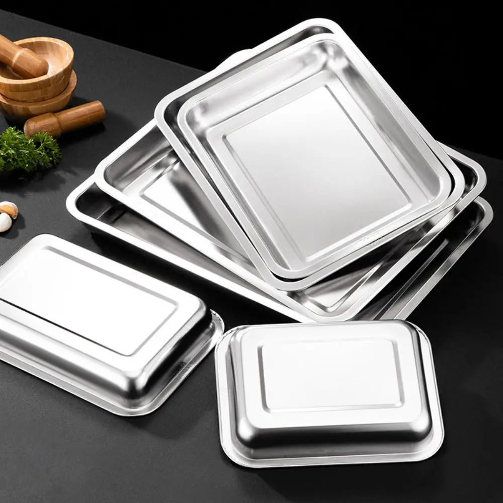 New Stainless Steel Tea Tray Rectangle Japanese Style Serving Plate Barbecue Plate Home Office