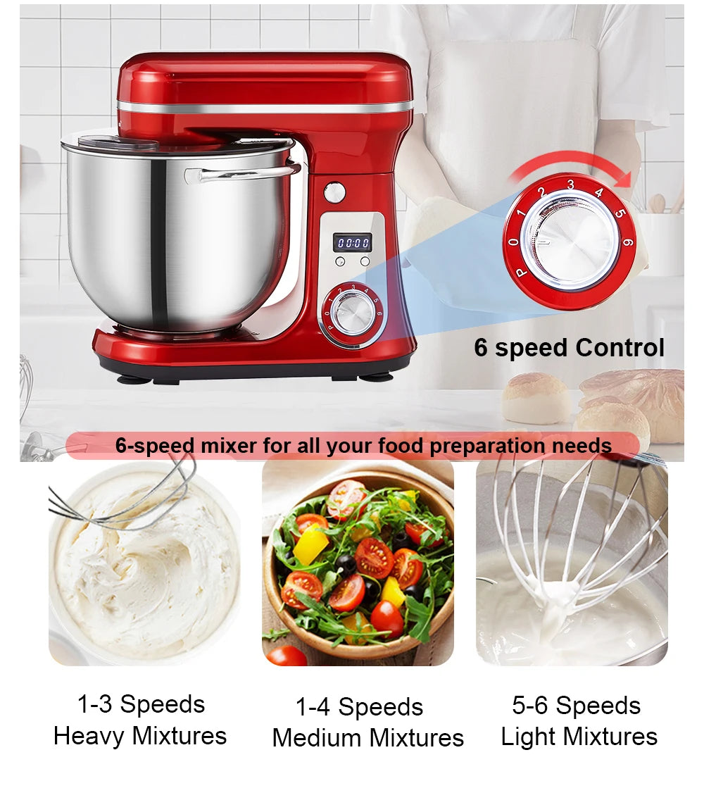 BioloMix 1200W Kitchen Stand Mixer with 6L Capacity Quiet DC Motor 6-Speed Functions for Blending Whisking And Kneading