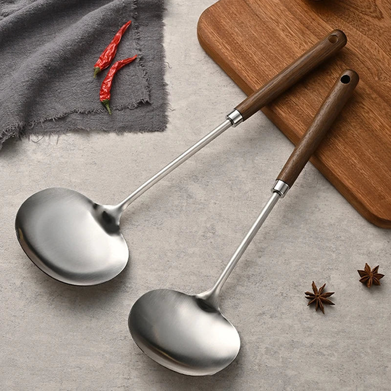 Stainless Steel Wok Spatula Chef-specific Cooking Spoon Wooden Long Handle Mushroom Shovel Kitchen Cooking Utensils