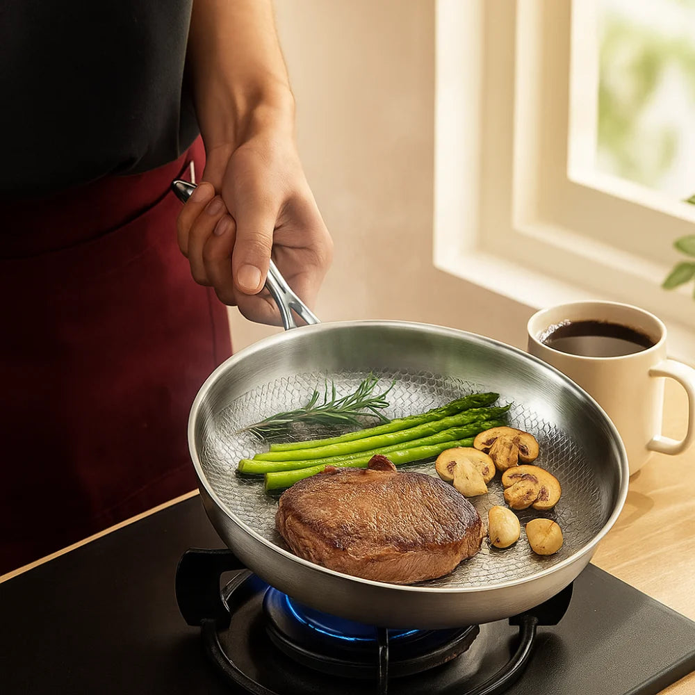 26/28/30/32cm Titanium Frying Pan Uncoated Non Stick Steak Frying Pan Thickened Fish Scale Hammer Pattern Kitchen Cookware