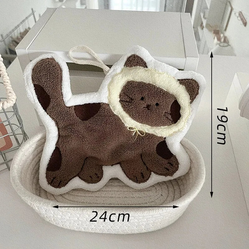 1pc Soft and Cute Cat Hand Towel Quick Drying Quick Drying Hanging Cute Cartoon Towel Household Kitchen and Bathroom Hand Towel