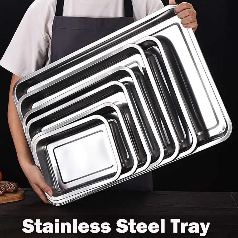 New Stainless Steel Tea Tray Rectangle Japanese Style Serving Plate Barbecue Plate Home Office