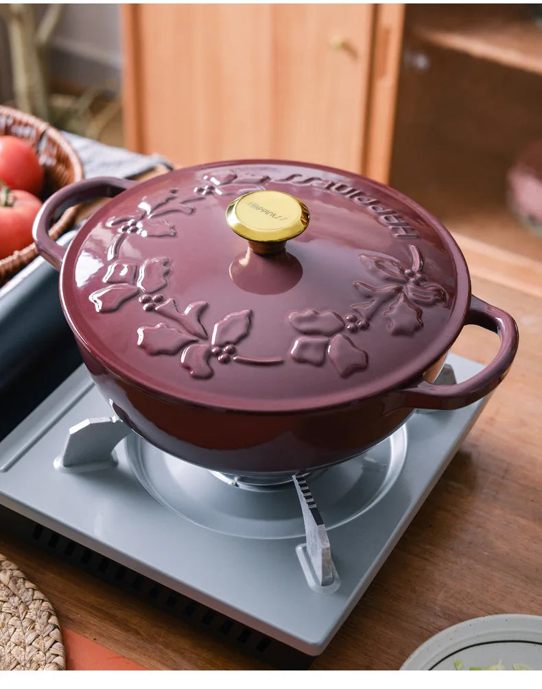 KITCHJOY 23cm Enameled Cast Iron Dutch Oven 2.8L Heavy Soup Pot Casserole Dish For Bread Baking And Stew Nonstick Braised Pot