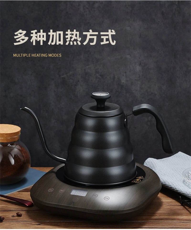Black Goose Beak Kettle 1.0L Stainless Steel Coffee Pot with Gooseneck Thin Mouth Thermometer for Espresso Coffee Making