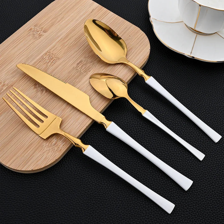 16pcs Dinnerware Set Stainless Steel Tableware Set Knife Fork Spoon Flatware Set Cutlery Set Knife Fork Spoon Tea Spoon