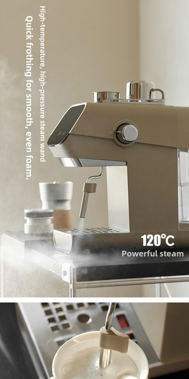 Compact Home Coffee Machine Semi-Automatic Espresso Maker with Steam Wand 15Bar Pressure for Rich Crema Perfect for Lattes