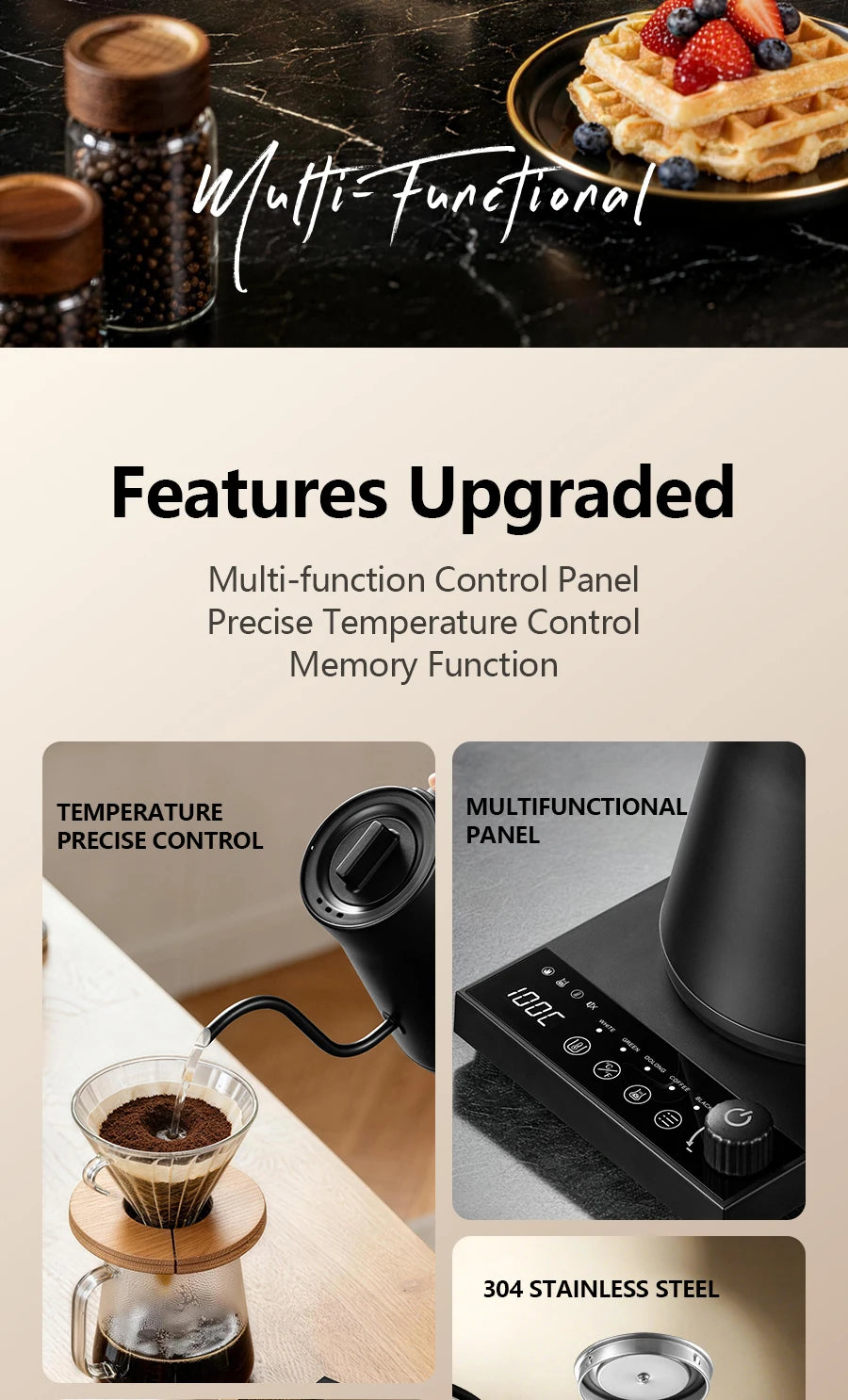 700ML Electric Gooseneck Kettle 1000W Temperature Control Rapid Heating Smart Teapot Hand Drip Brew Coffee Tea Water Pot 220V