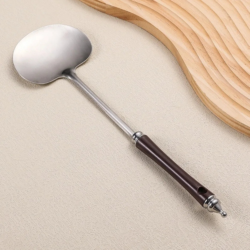 Stainless Steel Wok Spatula Long Wooden Handle Kitchen Utensils Chef-specific Mushroom Shovel Kitchen Accessories Essentials