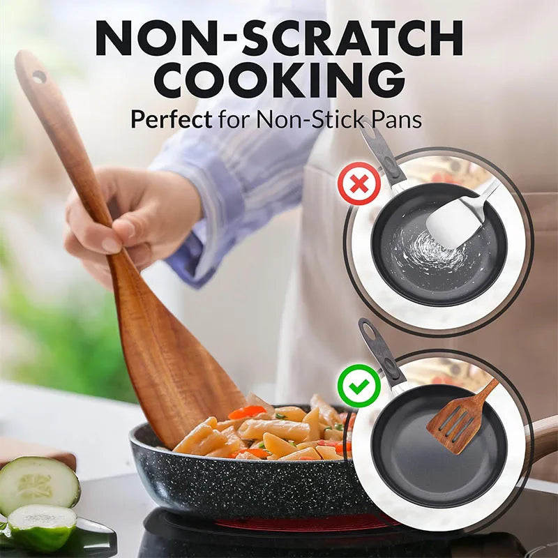 Best Wooden Spoons for Cooking Acacia Wooden Kitchen Utensils Set Smooth Non Toxic Wood Cooking Spatula Turner Serving Spoon