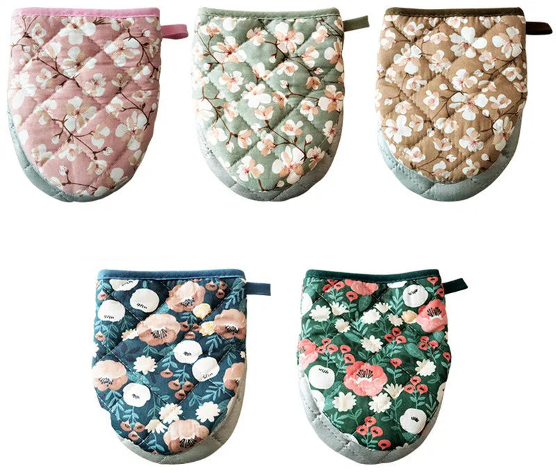 Flower Cotton Printed Baking Oven Gloves Home Kitchen Hot Resistant Heart-shaped Hand Clip Insulation Pad