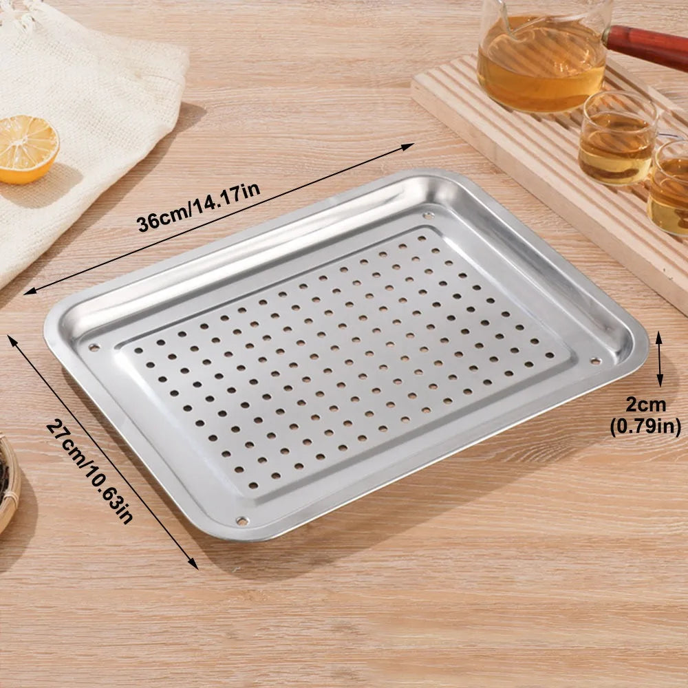 New Stainless Steel Tea Tray Rectangle Japanese Style Serving Plate Barbecue Plate Home Office