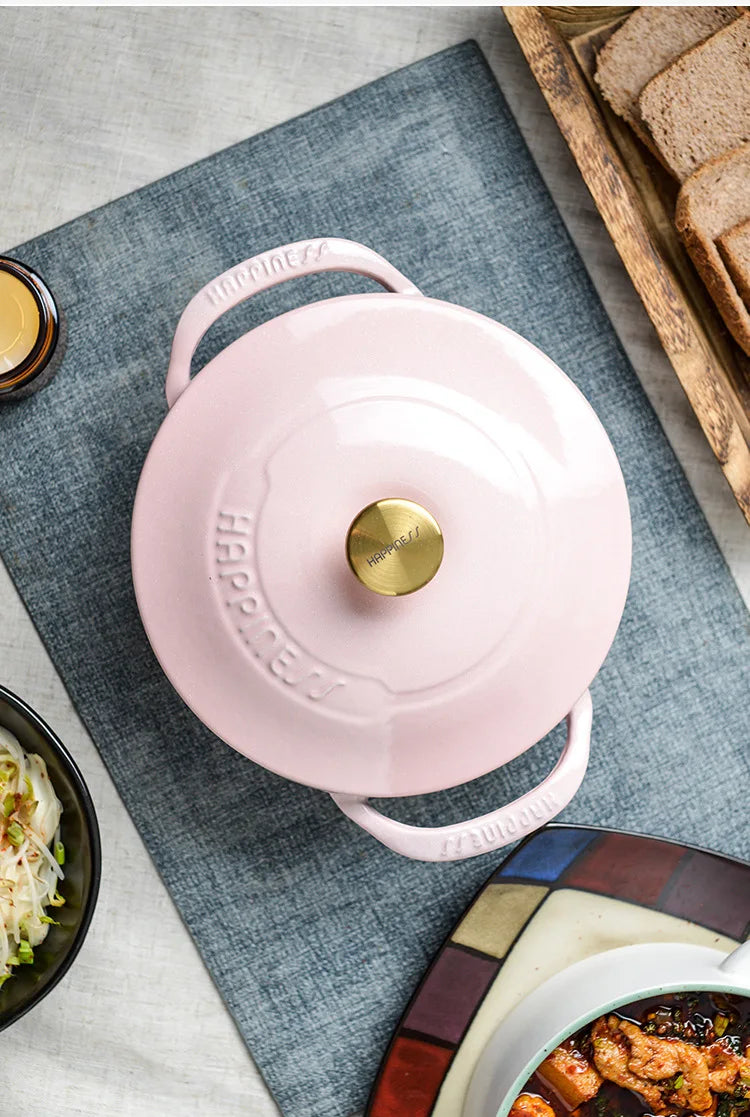 Enameled Cast Iron Dutch Oven 21cm Seafood Stockpot Cookware NonStick Enamel Pot Casserole Dish for All Heat Source Stew Pot