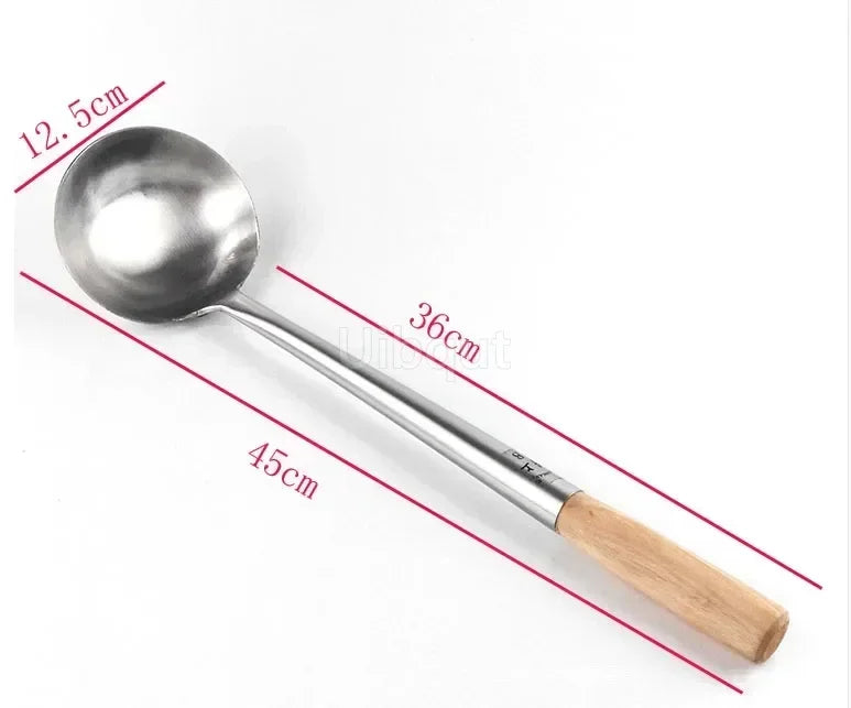 big long spatula shovel chef cooking cocina utensilios blade Kitchen Utensil Wooden Handle Stainless Steel Turner Soup Spoon wok
