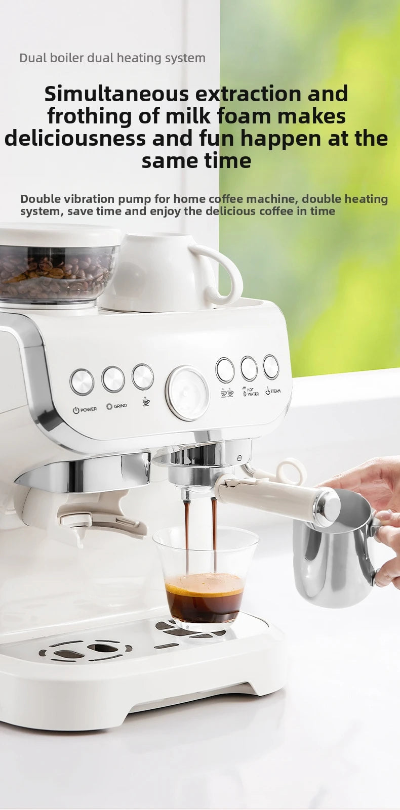 Electric Coffee Grinder&Maker Machine-20Bar Pressure, Built-in Burr Grinder, Programmable Brewing, for Espresso/Latte/Cappucino