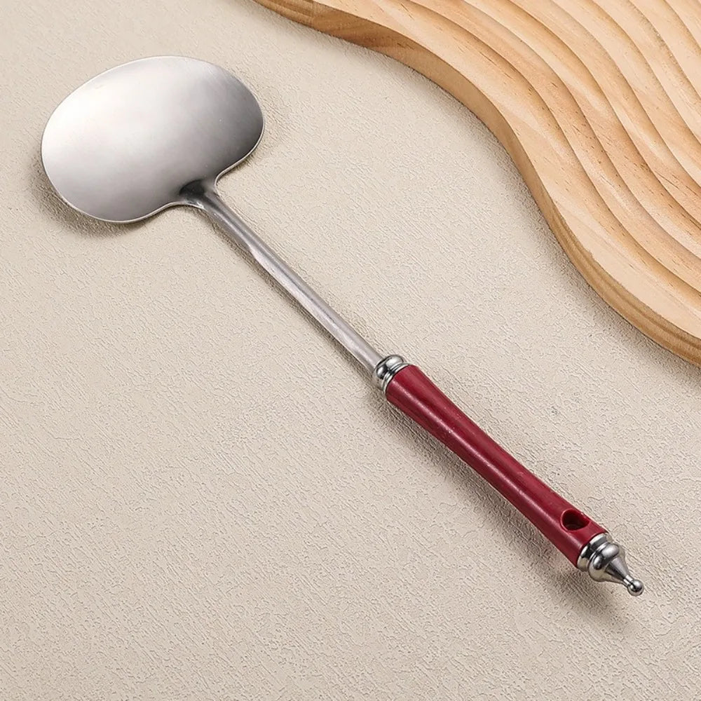 Stainless Steel Wok Spatula Long Wooden Handle Kitchen Utensils Chef-specific Mushroom Shovel Kitchen Accessories Essentials