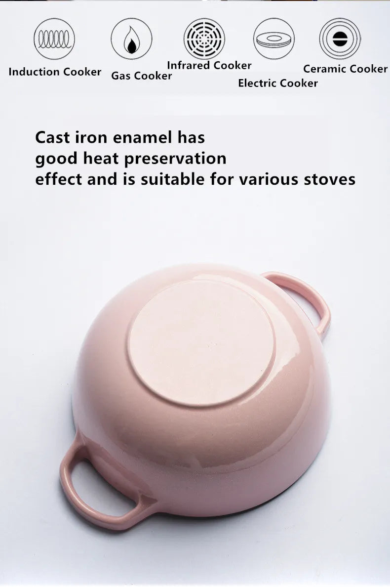 KITCHJOY 23cm Enameled Cast Iron Dutch Oven 2.8L Heavy Soup Pot Casserole Dish For Bread Baking And Stew Nonstick Braised Pot