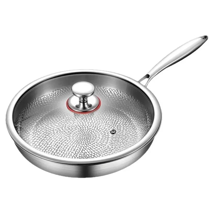SHGO-Professional 3-Layer Stainless Steel Hammered Frying Pan Ergonomic Handles For All Stoves Cooking Utensil