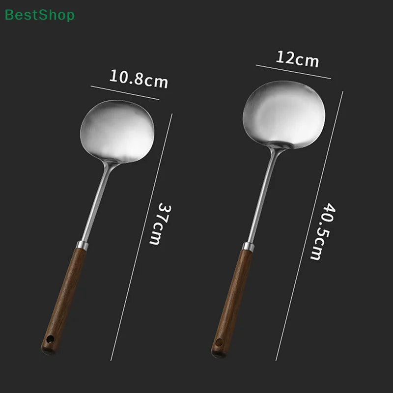 Stainless Steel Wok Spatula Chef-specific Cooking Spoon Wooden Long Handle Mushroom Shovel Kitchen Cooking Utensils