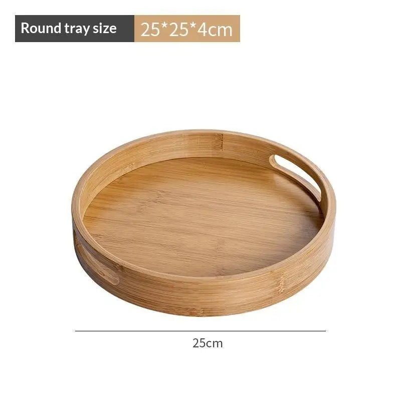Round Bamboo Tray Wooden With Handle Tea Food Tray 25/30/35/40CM Serving Tray Breakfast Dinner