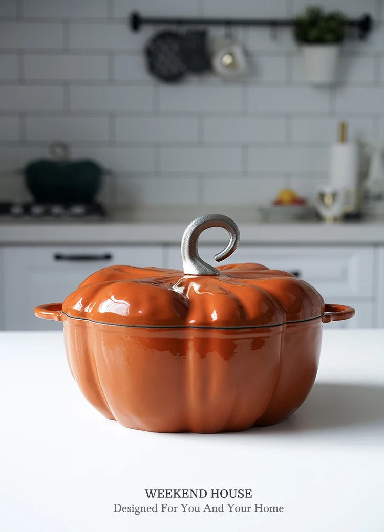 Pumpkin Enameled Cast Iron Dutch Oven 1.9L Enamel Coated Cookware NonStick Enamel Pot Casserole Dish 7.9inch for All Heat Source