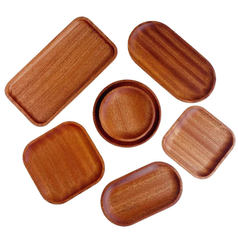 Hot Sale 1PC Wooden Serving Trays Oval Wood Tray Platters for Serving Food Dishes Dinner Plates Solid Wood Round Dessert Plate