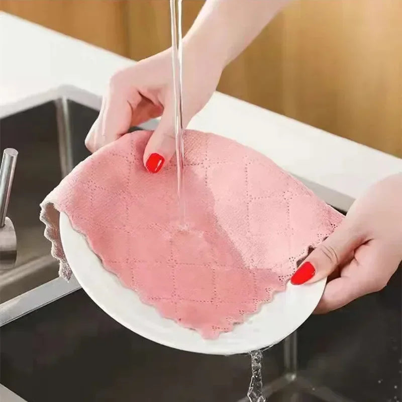 3/5/10pcs double-sided coral velvet ultra-high absorbent scouring pads, dishcloths, wipes