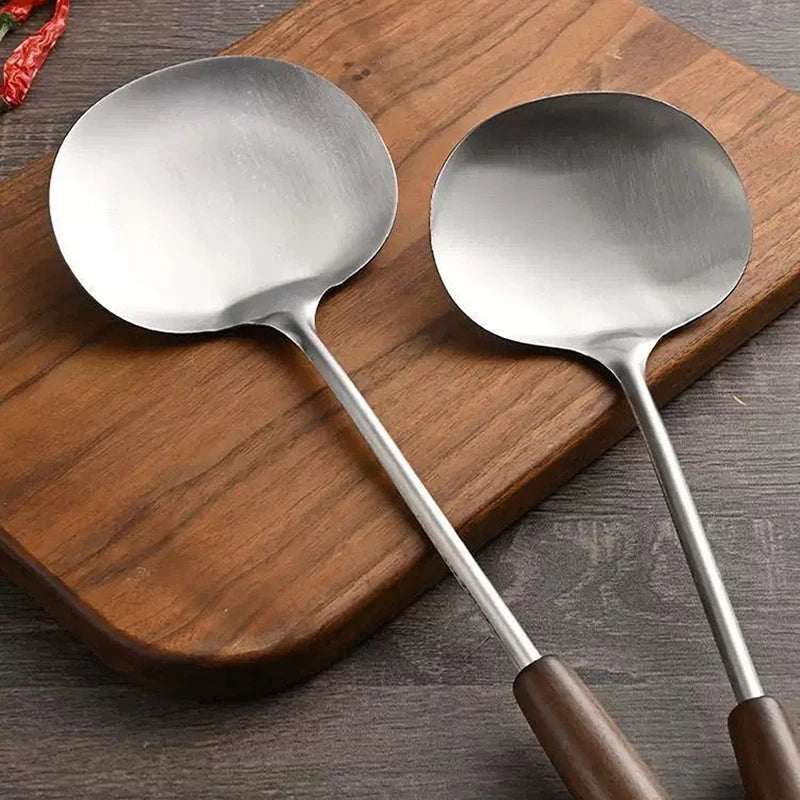 Stainless Steel Wok Spatula Chef-specific Cooking Spoon Wooden Long Handle Mushroom Shovel Kitchen Cooking Utensils