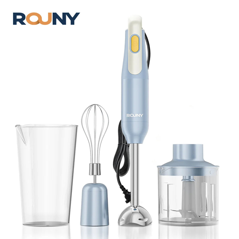 4-in-1 Handheld Stick Blender Set, Immersion Hand Blender with Stainless Steel Blades for Kitchen Food Mixing, Light Blue Novice